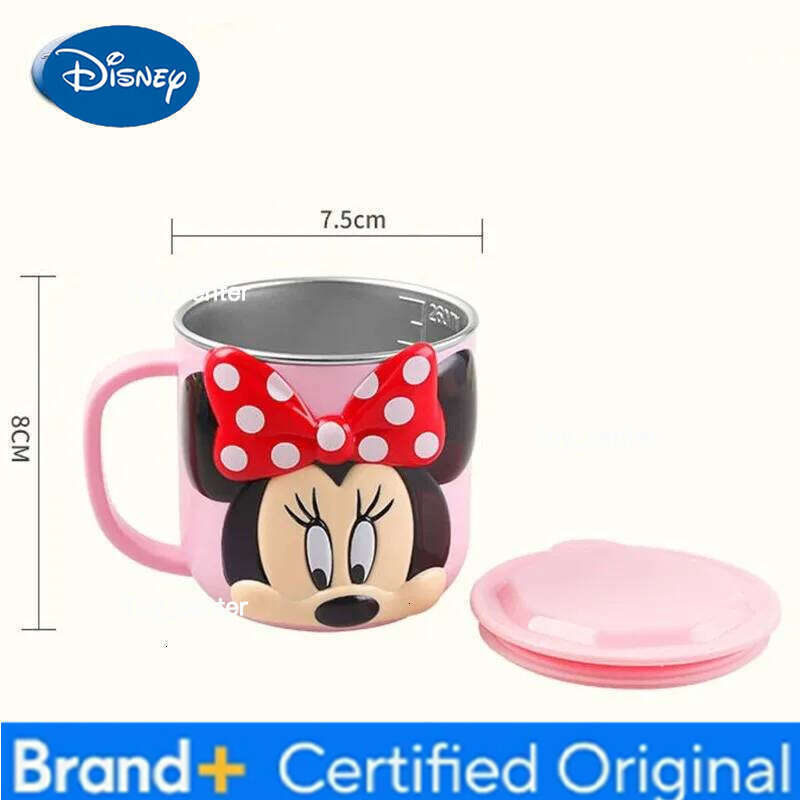 Disney 316 Stainless Steel Cup Stitch Mickey Mouse Frozen Elsa Cartoon Anime Milk Mugs 3D Anti-fall Children Drinking 260ml Gift H260205