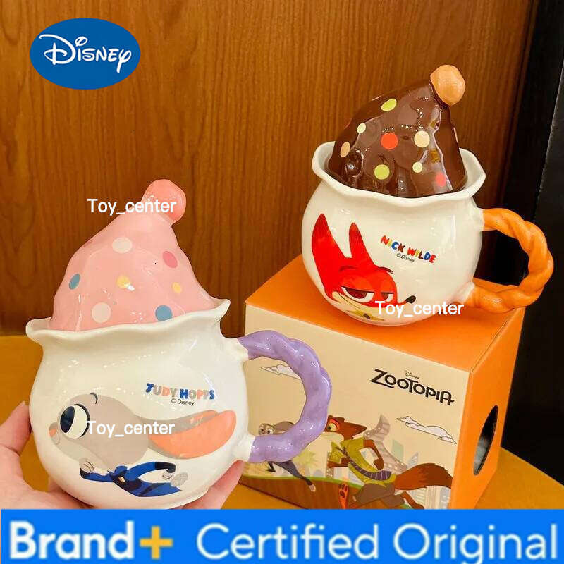 Disney Authentic Zootopia Cartoon Ceramic Mug Cute Judy & Nick Character Design Home Coffee Cup Gift For Kids Fans H260205