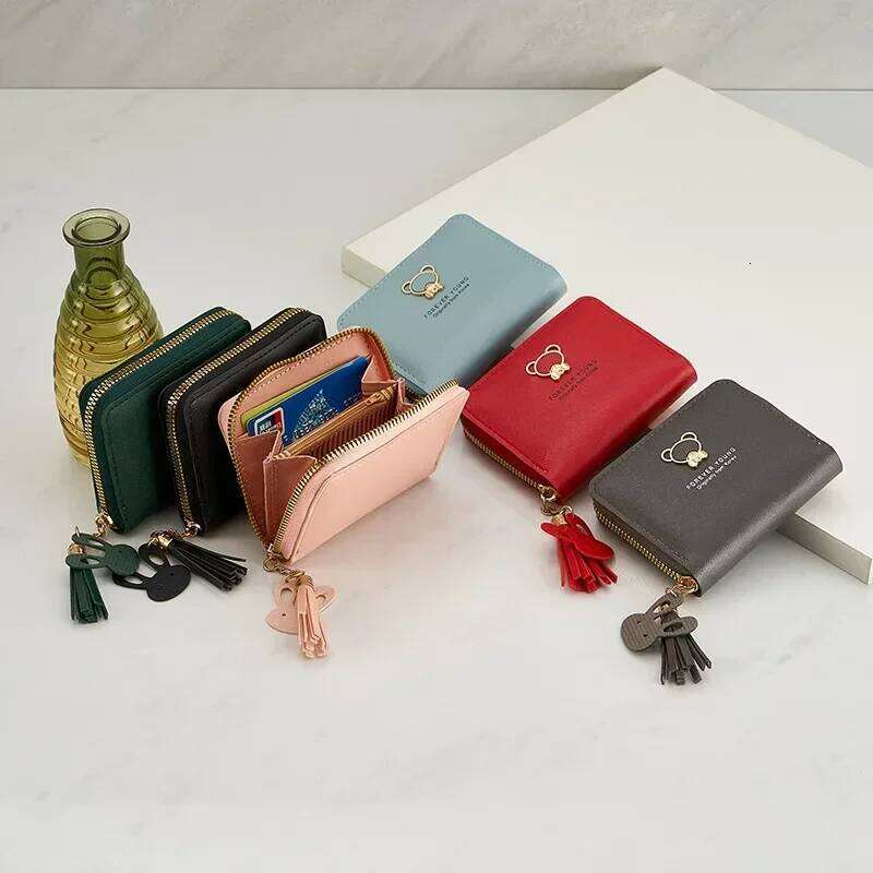 Korean Bear Zipper Short Student Purse Mini Cute Wallet Women Coin Pouch Bag ID Holder Z260205