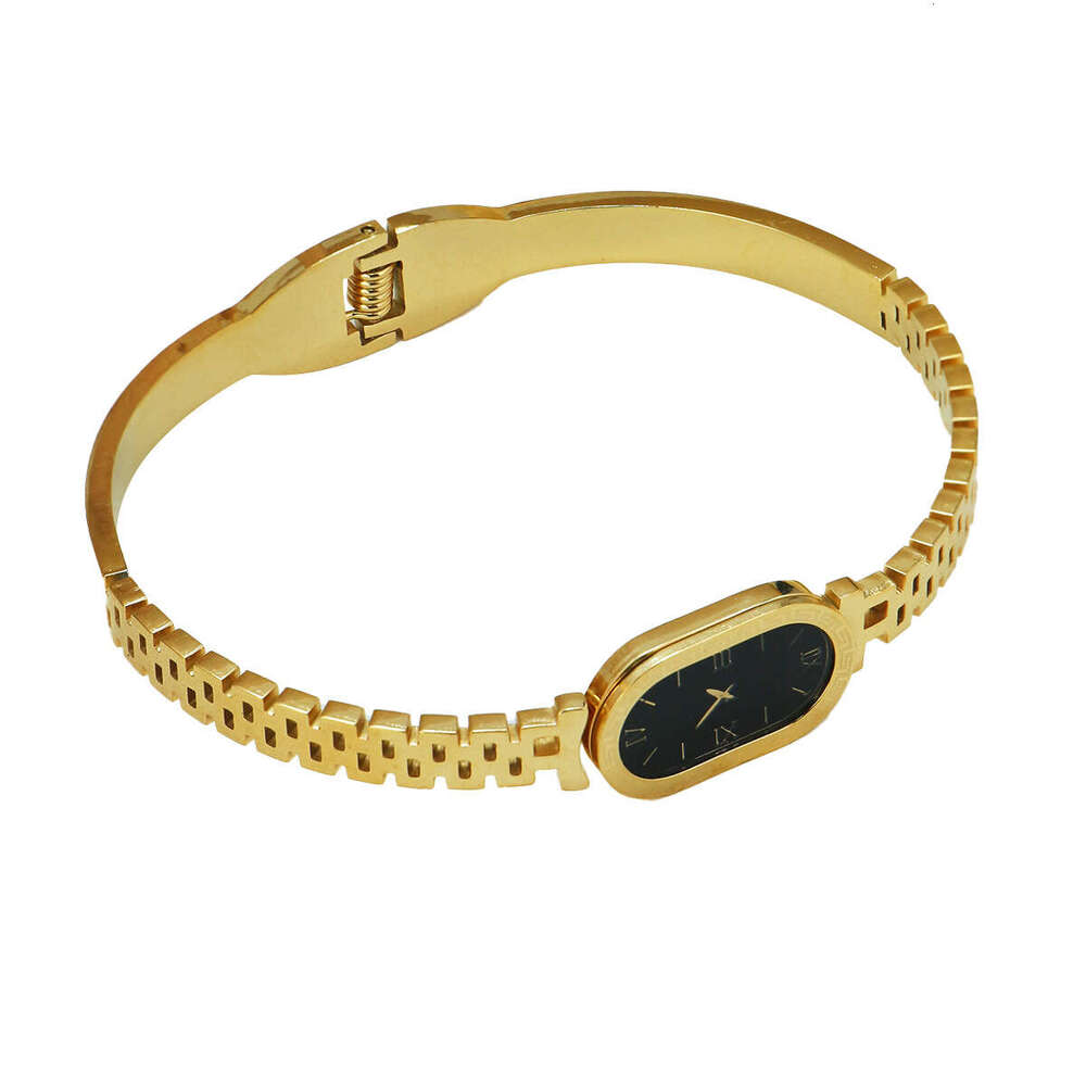 Vintage Watch-style Snake-shaped Quartz Oval Dial Band Roman Numerals Hollow Titanium Steel Bracelet