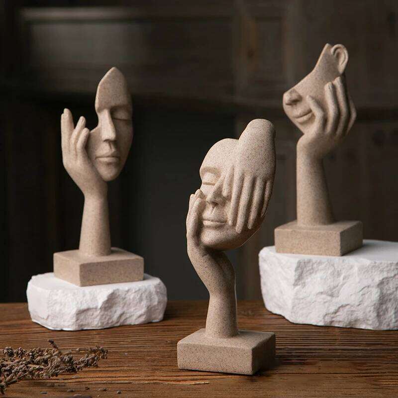 Nordic Abstract Face Sand Color The Thinker Gesture Ornaments Statues Sculptures Figurine Room Maison Home Decor Decoration S260204