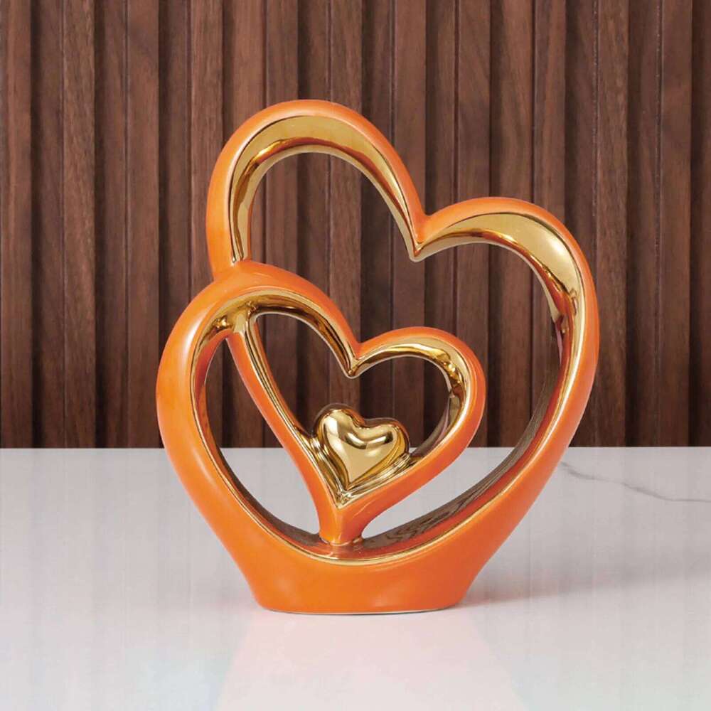 Ceramic Heart Statue Ornament Living Room Entrance Wine Desktop Decor for Glass Display Cabinet Valentine Birthday Gifts S260204