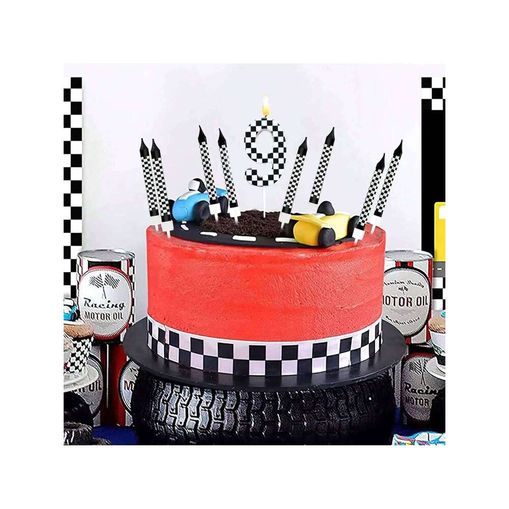7Pcs Set,Cake Numeral Candles,Racing Cars Themed Birthday Candles for Cake Candle Checkered Decoration S260204