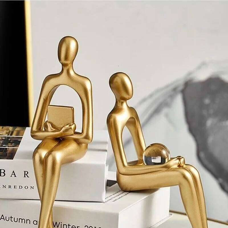 Gold Home Thinker Statues Bookshelf Sculpture Decorations For Living Room Modern Figurines Shelf Table Desk Decor S260204