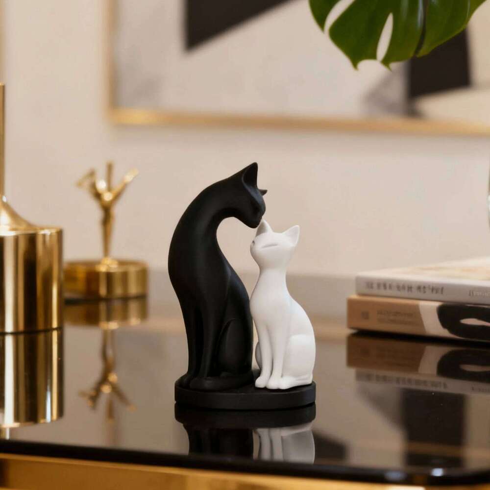 Black and white cat sculpture home decoration items are suitable for living rooms, computer desks, offices, etc S260204