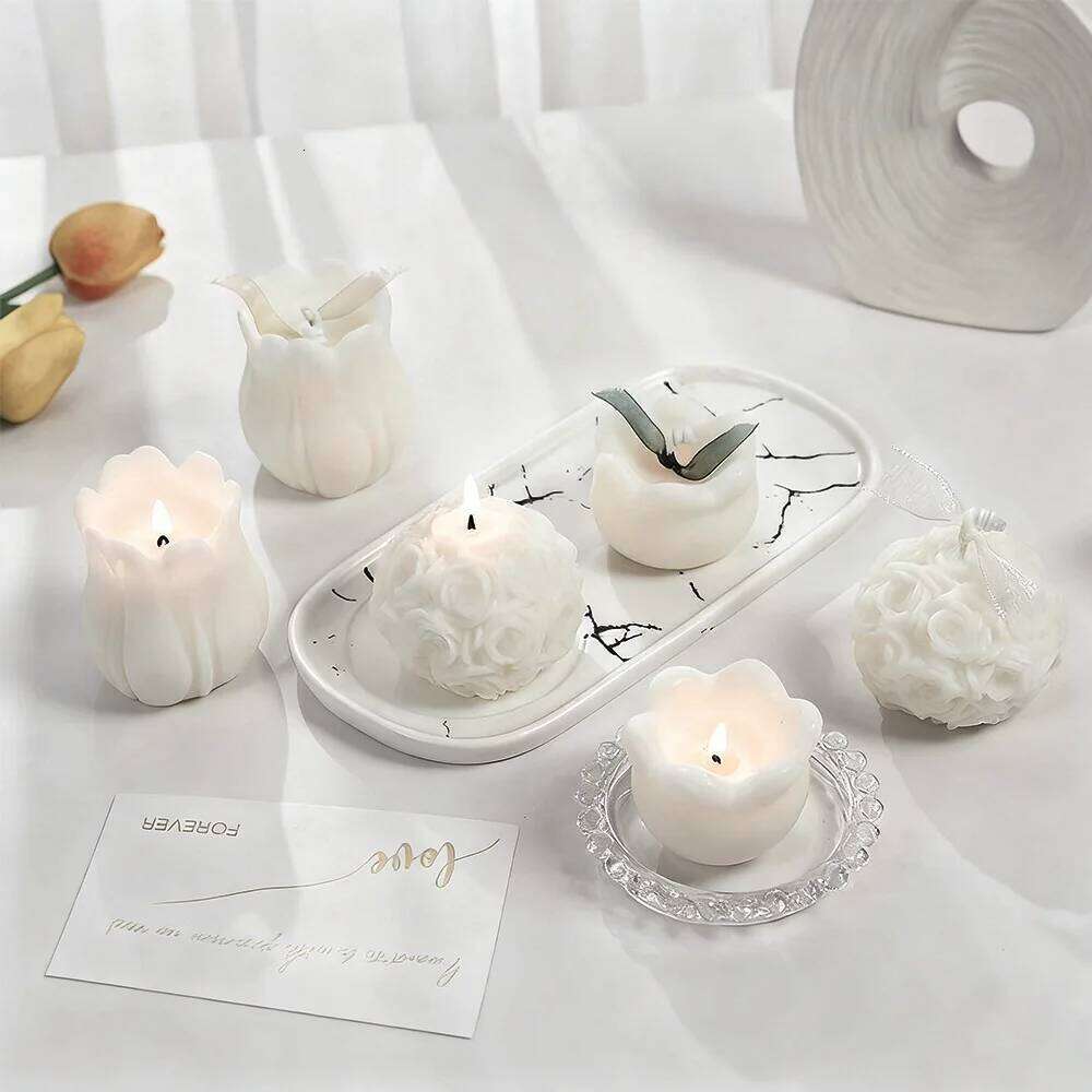 1PC Rose Hydrangea White Lily of The Valley Tulip Flower Valentine's Day Romantic Scented Candle Gift S260204