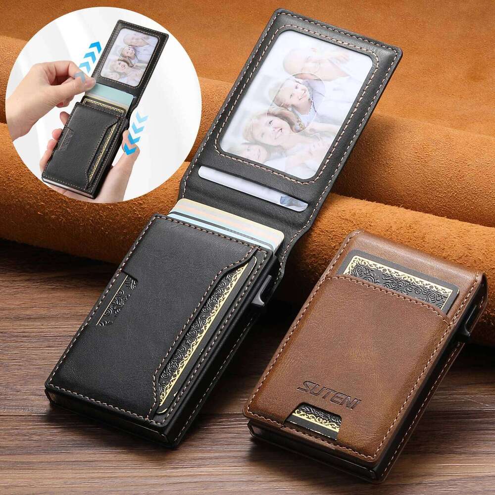 SUTENI Slot Wallet Flip Cover Faux Leather Box Pressing Button Automatically Ejects The Card Z260205