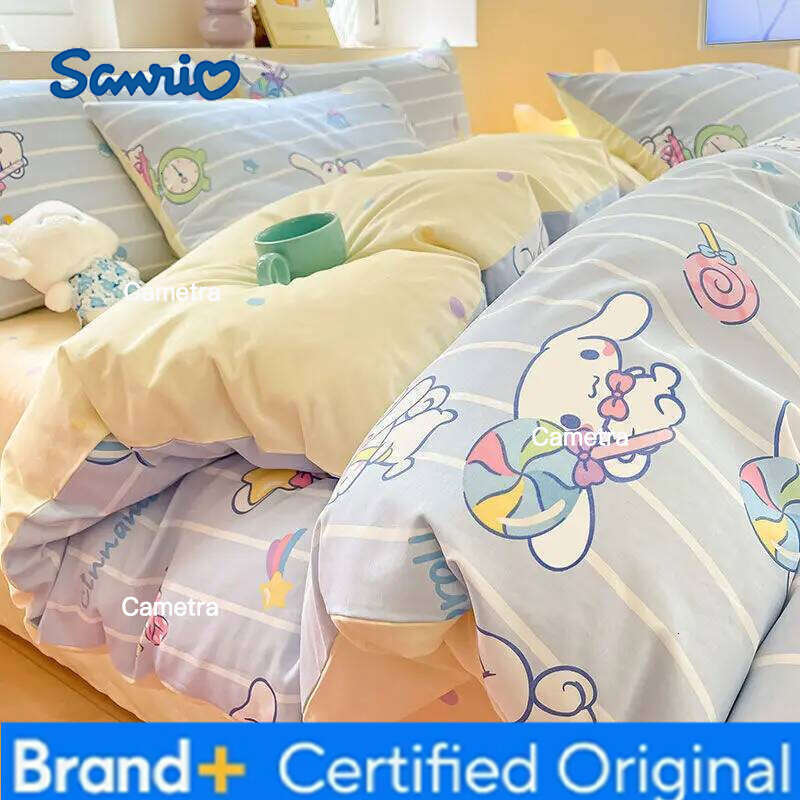 Sanrio Cinnamoroll 100% Four-piece Cartoon Series Cotton Kids Bed Sheet Quilt Cover Pillowcase 3-piece Set H260205