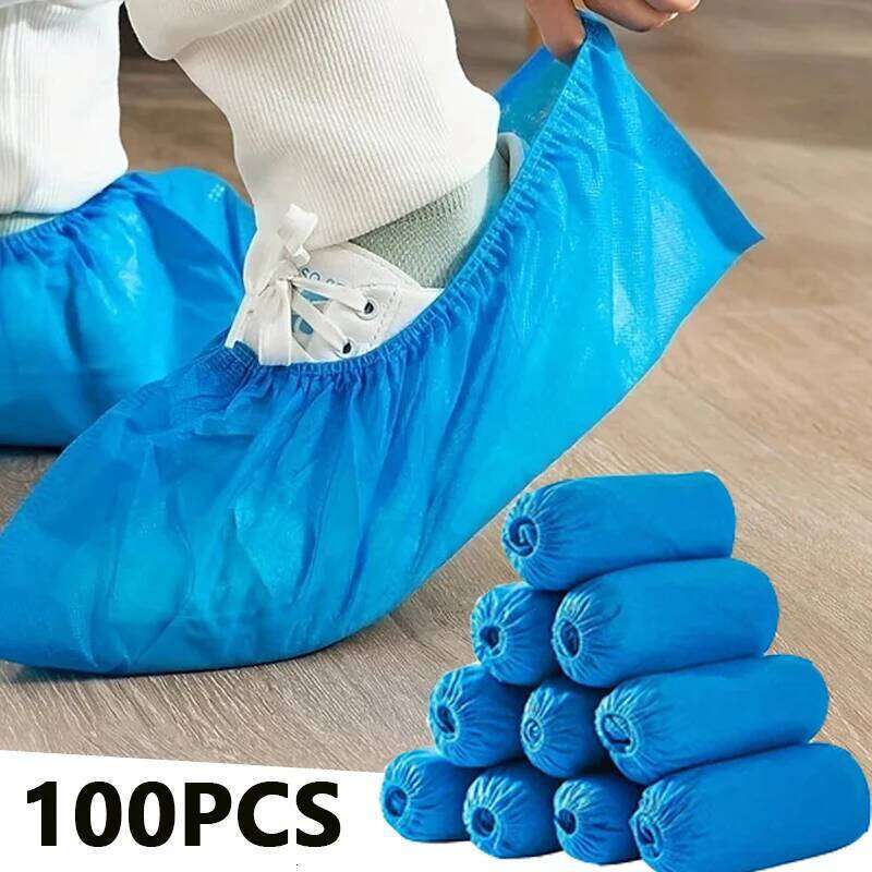 100PCS Dustproof Non-slip Disposable Shoe Covers Non-woven Reusable Foot Protectors for Household Students Adults Events S260204