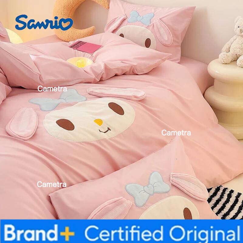 Sanrio Pure Cotton Meowth Washed Cartoon Three-Piece Dormitory Sheet Quilt Cover Bedding Set Home Textile H260205