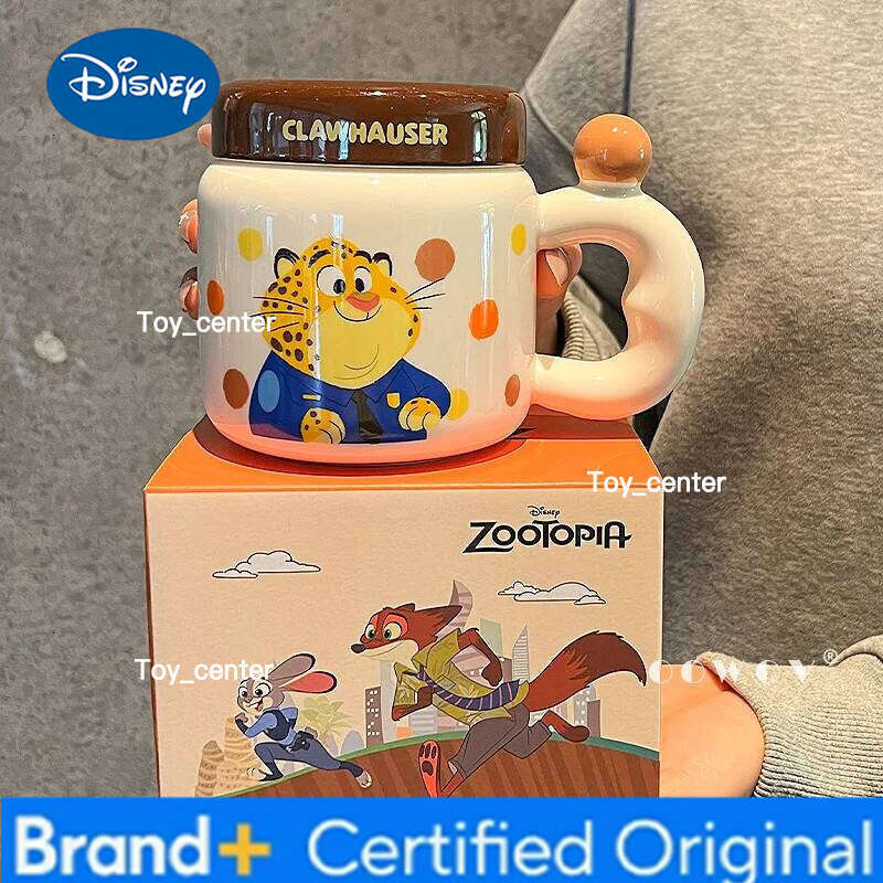 Disney 400ML Zootopia Multiple Characters Ceramic Mug with Dustproof Lid Cute Cartoon Milk Coffee Cup Home Birthday Gift H260205