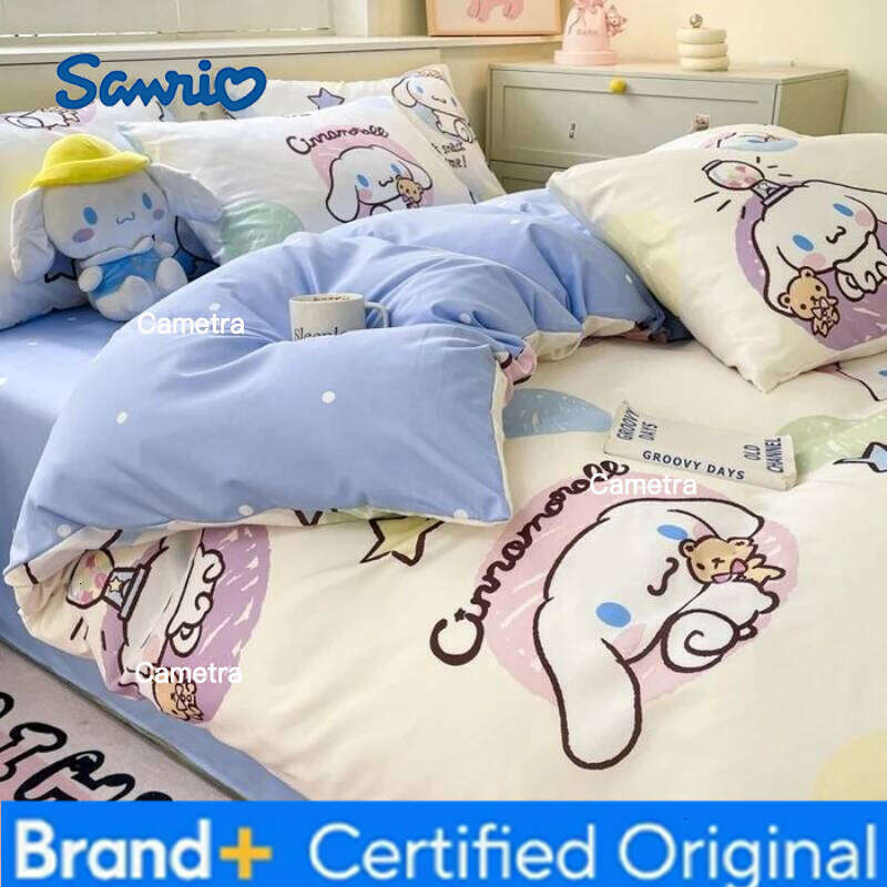 Sanrio Kuromi Cinnamoroll Kids Duvet Cartoon Bed Three-Piece Set Cute Hello Kitty Quilt Cover Pillowcase for Bedroom Decoration H260205
