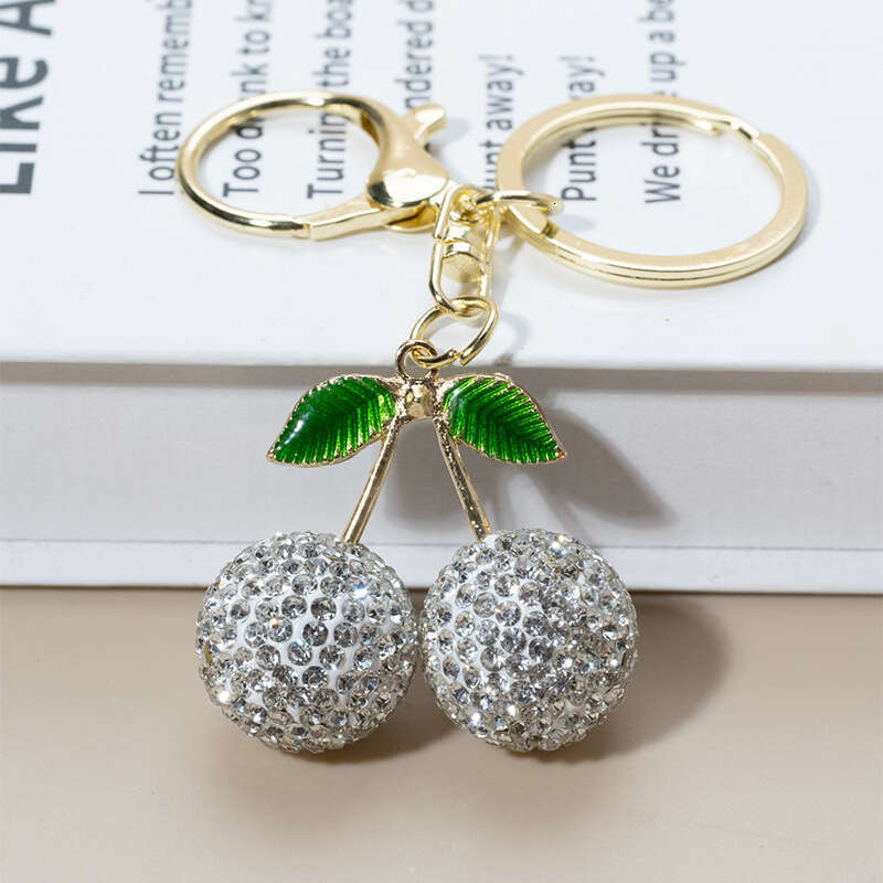Creative Cute Diamond-studded Small Cherry Pendant Car Women's Bag Metal Keychain Cartoon Gift