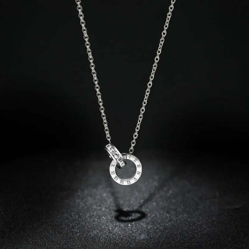 Luxury Elegant Crystal Circle Choker Fashion Roman Digital Stainless Steel Pendant Necklaces For Women Jewelry