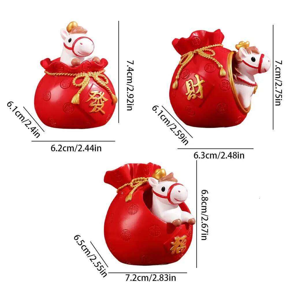 Chinese New Year Decor Cute Zodiac Horse Figurines Resin Desktop Ornament Wealth Good Fortune Home Office Decoration