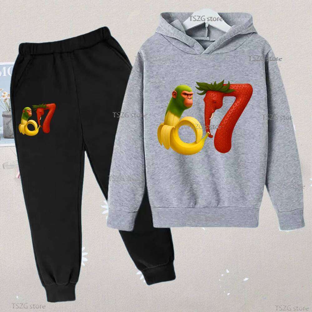 Autumn Children Set Cartoon 67 Six Seven Italian Brainrot Number Print Girls Boys Fleece Comfortable Pant Suit Leisure Tracksuit X260205
