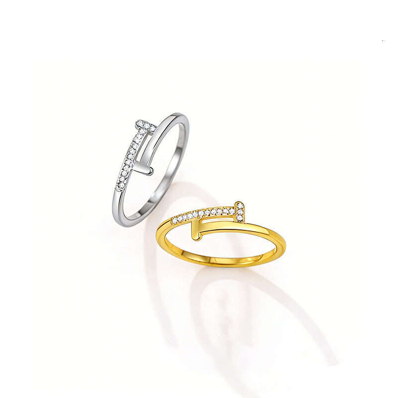Fashion Light Luxury Double T Inlaid Diamond Titanium Steel Ring Trendy Accessory for Women