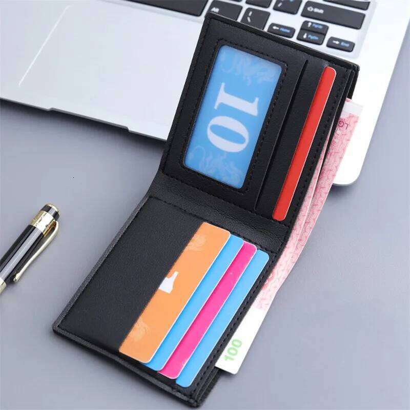 New Men Short PU Leather Simple Solid Color Thin Male Holder Small Money Purses Business Foldable Wallet NEW Z260205