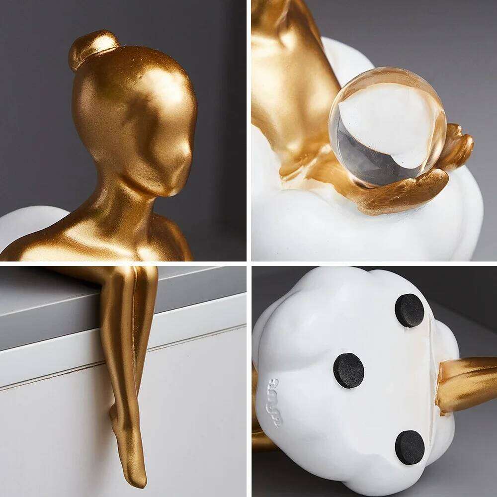 Nordic Design Statues Golden Sculptures and Statuettes Figurines for Interior Kawaii Room Office Accessories Wedding Decor S260204