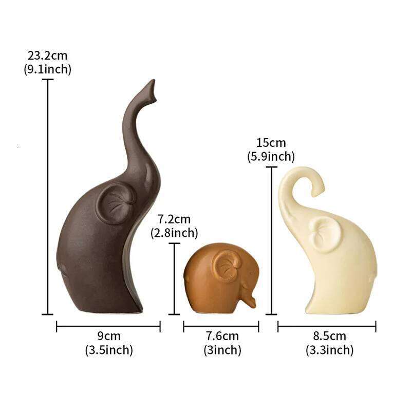 Family of Three Elephant Ornament Desktop Decoration Living Room Entrance Feng Shui Ceramic Animal Handicraft Figurines Objects S260204