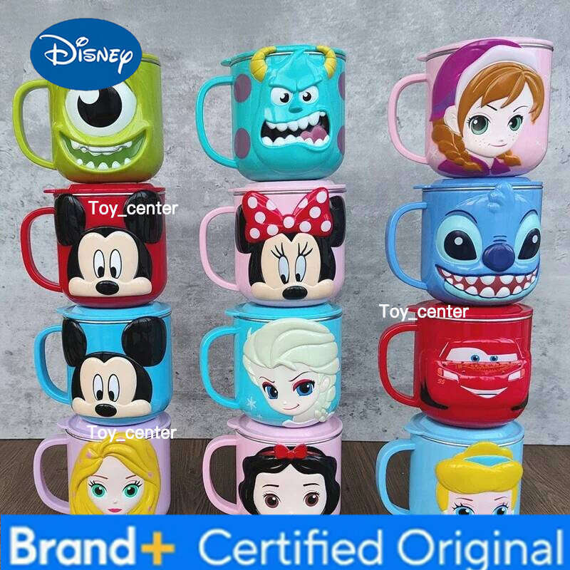 Disney 316 Stainless Steel Cup Stitch Mickey Mouse Frozen Elsa Cartoon Anime Milk Mugs 3D Anti-fall Children Drinking 260ml Gift H260205