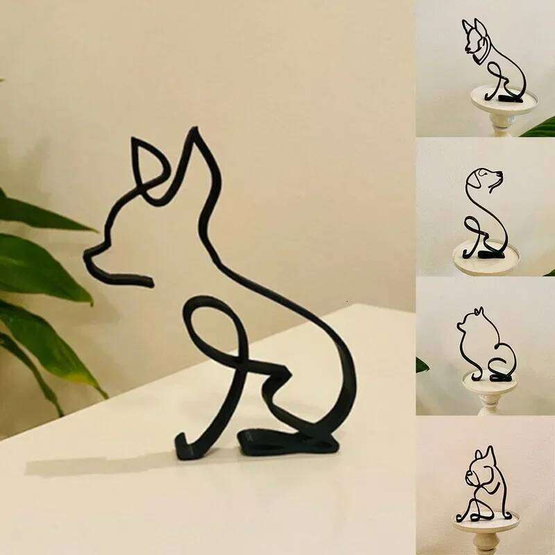 Dog Cat Minimalist Art Sculpture Gift Metal Decor Modern Home Office Accessories Animal Shape Ornament Dropshipping S260204