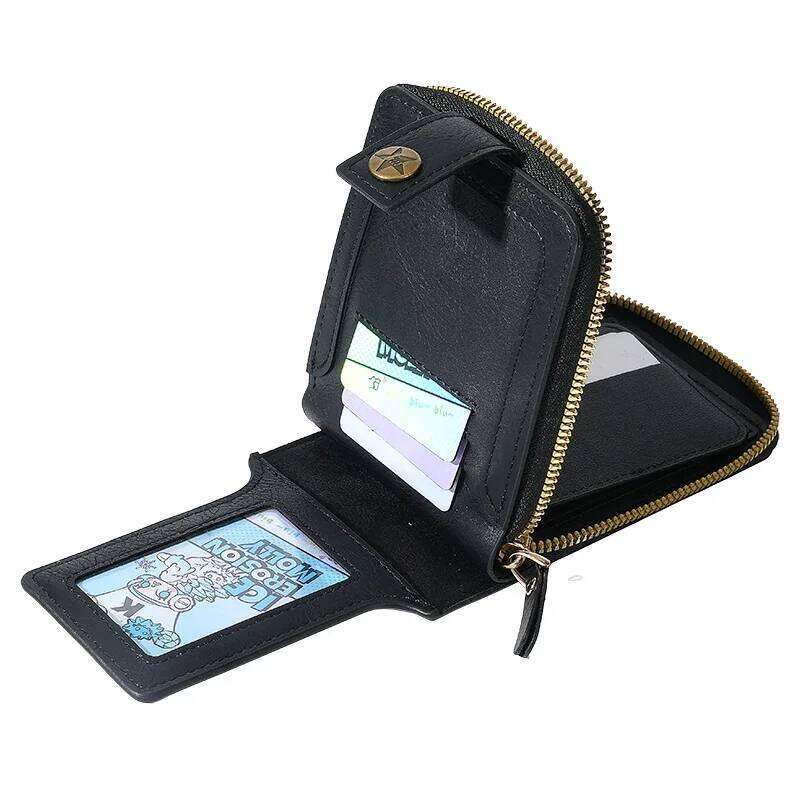 2025 New Retro Men's Horizontal Short Wallet - Zipper Multifunctional Card Buckle Coin Purse, Slim Cross-Border Style Z260205