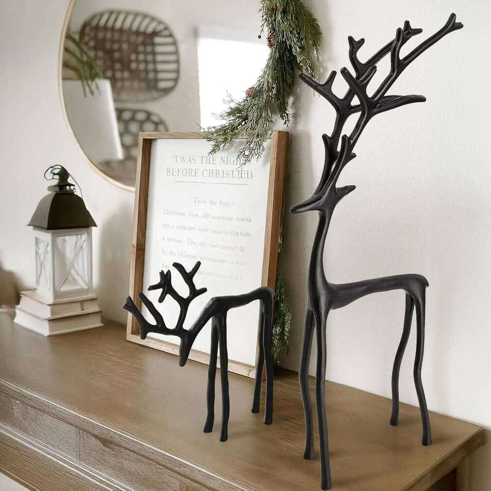 1pc Classic Elegant Black Letter Deer Figurine - Christmas Tree Topper & Year-Round Decor, Durable Plastic Home Gift S260204