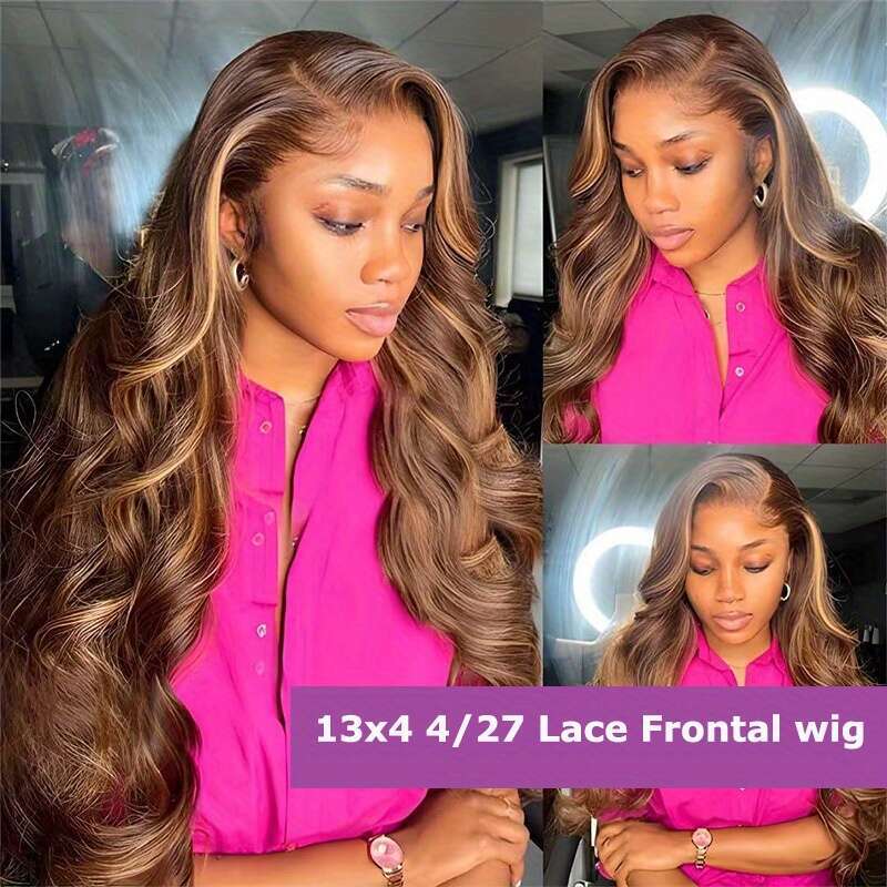200 Density Highlight Human Front Wig With 13X4 HD Lace - Pre-Plucked Baby Hair & Natural Hairline, Honey Blonde Ombre Col Lighter To Darker, Body Wav