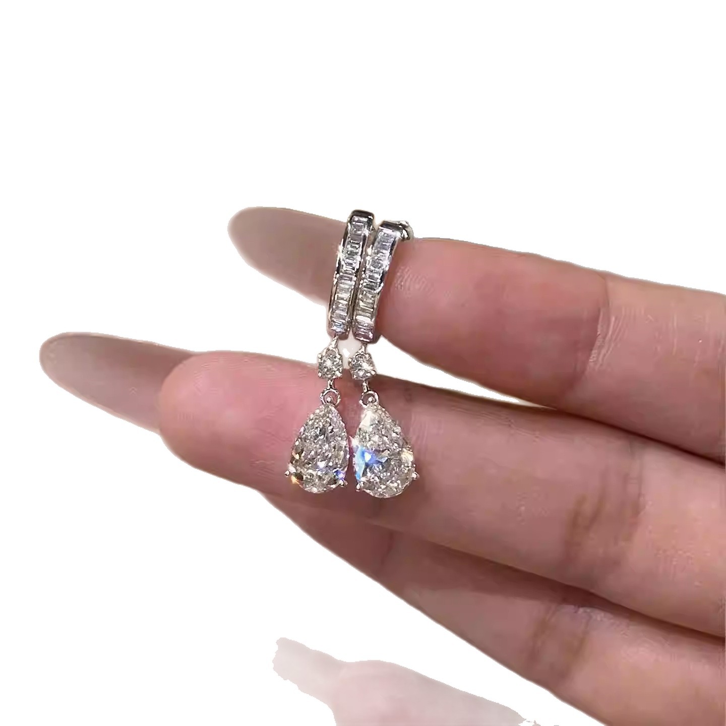 2026 Rulalei Korean Style Dangle Earrings Luxury Jewelry 18k White Gold Fill Women Fashion Pear Cut 5A Zircon CZ Diamond Water Drop Lady Bridal Earrin - view 7