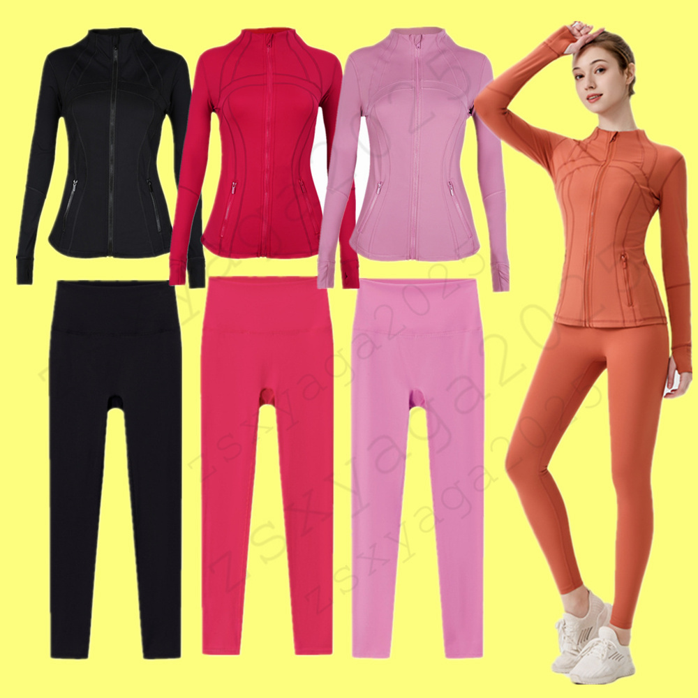 Women's Yoga Long Sleeves Jackets Outfit Solid Color Nude Sports Shaping Waist Gym Legging Fitness Jogging Pants Lady No Embarrassment Line Cropped Pants S-3XL