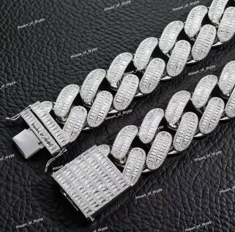 Luxury Iced Out Cuban Link Necklace VVS Moissanite Diamond 925 Silver Hip Hop Statement Chain