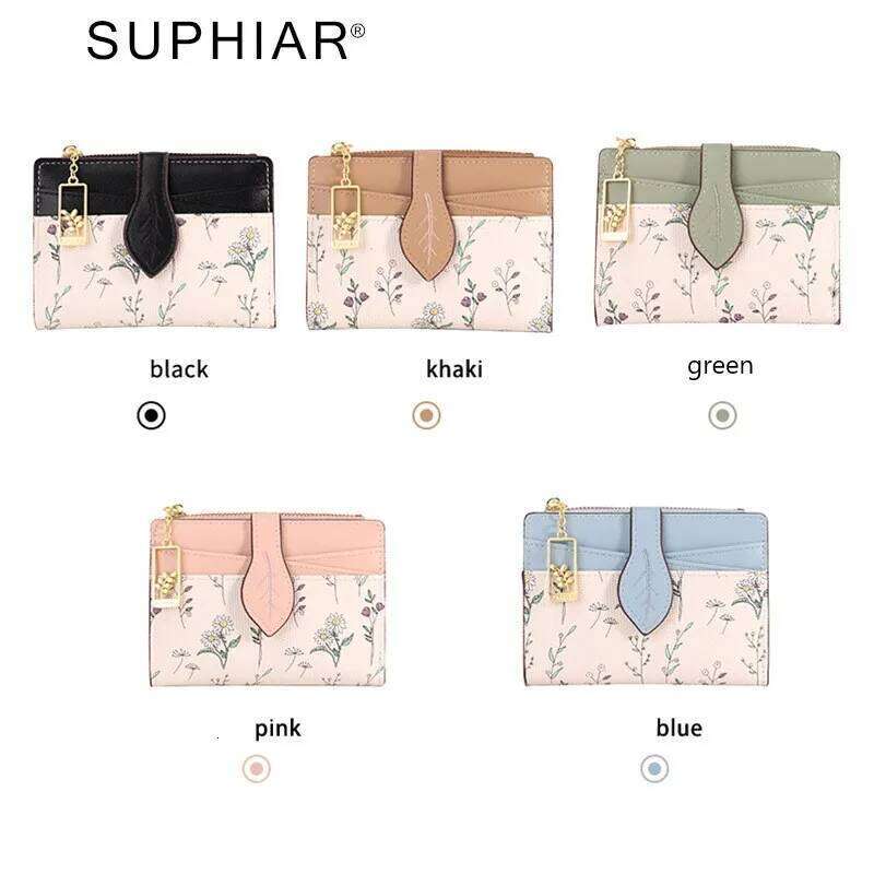 Small Flowers Bag Hasp Thin PU Leather Short Multi Card Zipper Wallet for Women Girl Z260205