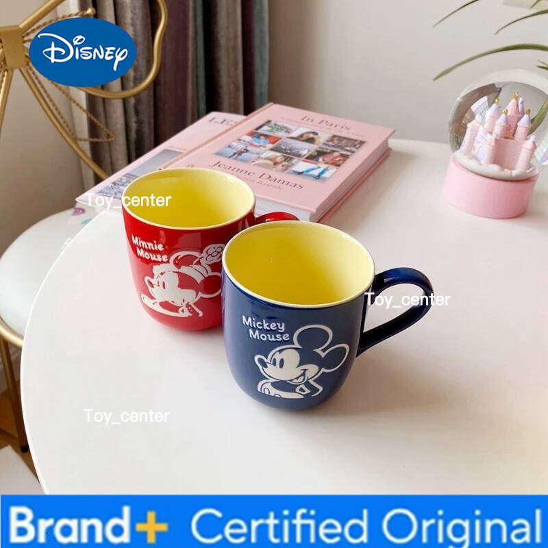 Disney Mickey & Minnie Mouse Ceramic Mug Set Retro Cartoon Design Coffee Milk Couple Cup With Yellow Interior Mugs H260205