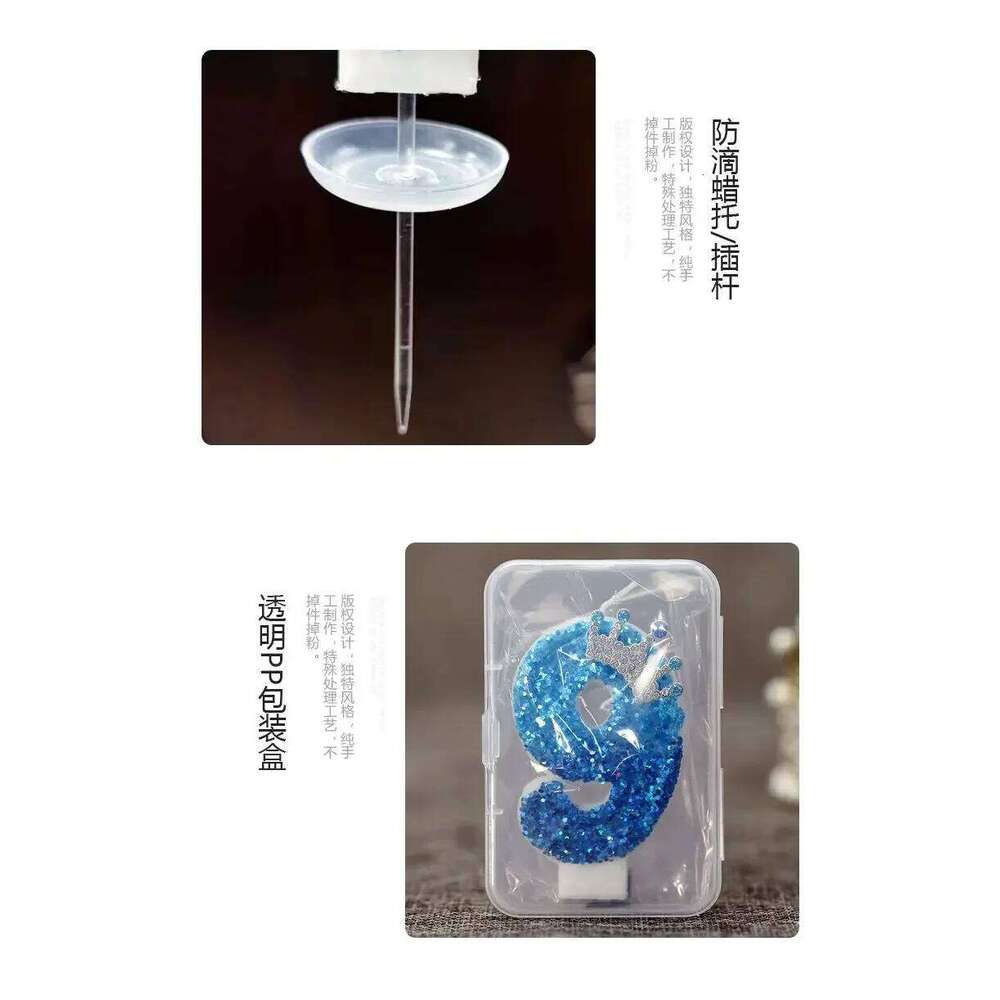 Blue Cake Topper Creative Number 0-9 Candle Princess Crown Girl 1st Happy Birthday Party Decoration S260204