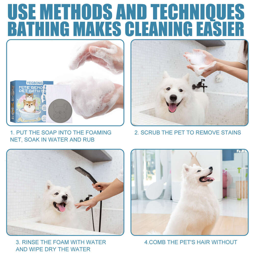 Yegbong Pet Mite Removal Soap for Dogs and Cats, Antibacterial Body Deodorizing Cleaning Bath Supplies S260203