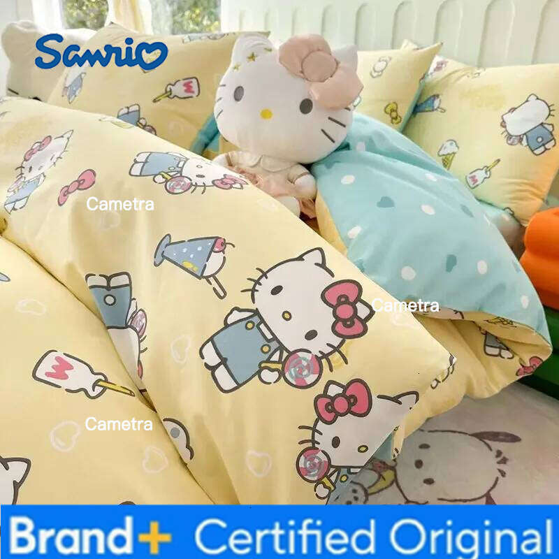 Sanrio Genuine Hello Kitty 100% Cotton Four-piece Children's KT Three-piece Set Quilt Cover Bed Sheet Pillowcase H2602051