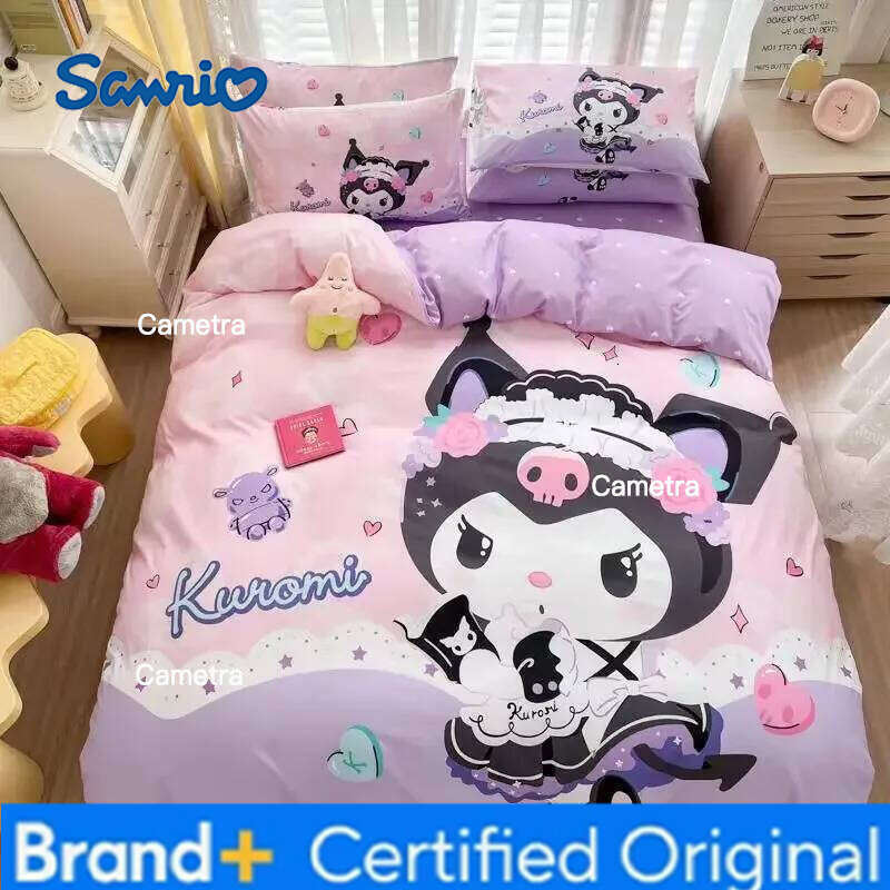 Sanrio Kuromi Children's Quilt Cover Bedding Cotton Cartoon Sheet Four-piece Set H260205