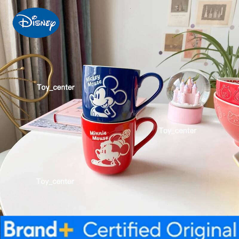Disney Mickey & Minnie Mouse Ceramic Mug Set Retro Cartoon Design Coffee Milk Couple Cup With Yellow Interior Mugs H260205