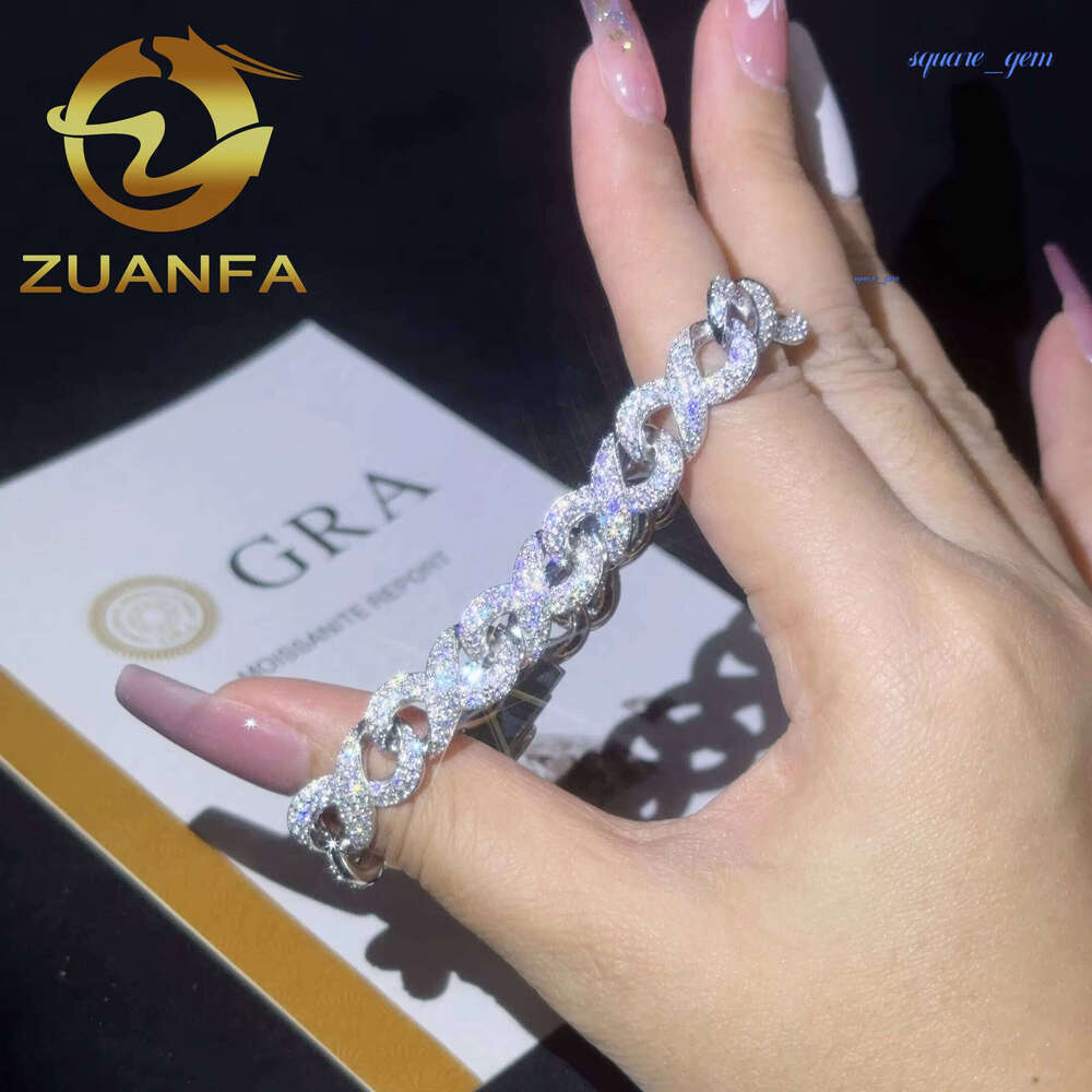 New Rapper Jewelry Hip Hop 925 Sterling Silver Moissanite Diamond Cuban Link 10Mm Men Infinite Bracelet