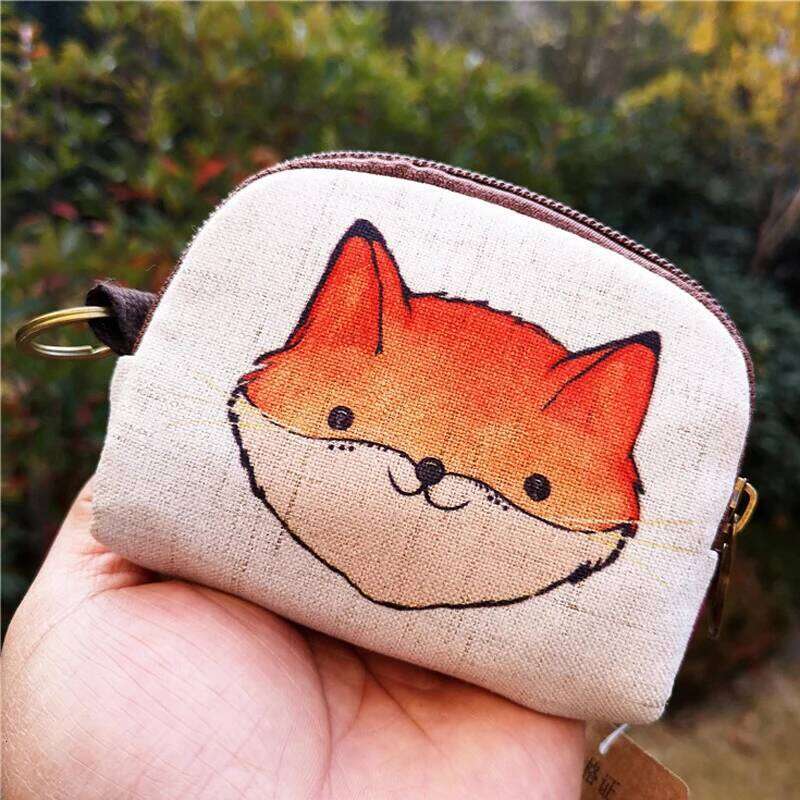 Cute Animal Canvas Coin Purse Short Shell Wallet Women Key Card Bag Kids Cartoon Lionmouse Fox Bear Dinosaur Small Change Purses Z260205