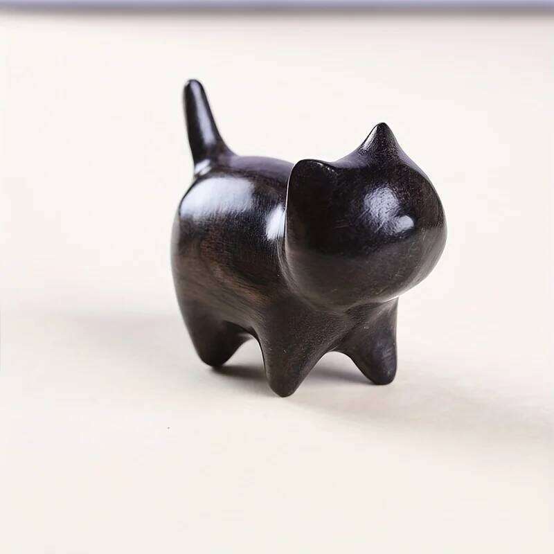 1Pc Handmade Wooden Kitten Figurine: a Unique Natural Texture Decorative Gift for Friends S260204