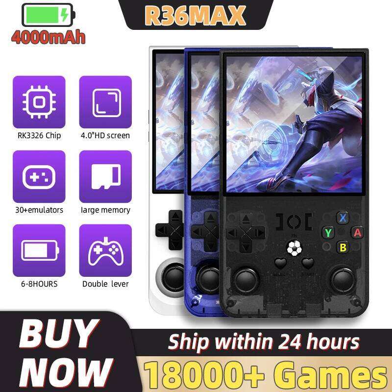 Open Source R36MAX Retro Handheld 64/128G 18000+Game RK3326 Chip Portable Pocket Player 4Screen Game Console H260205