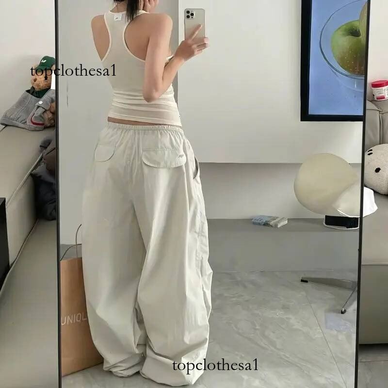 Deeptown Beige Oversized Women Parachute Pants Basic Wide Leg Jogging Korean Fashion Cargo Sweatpants Baggy Hip Hop Casual New