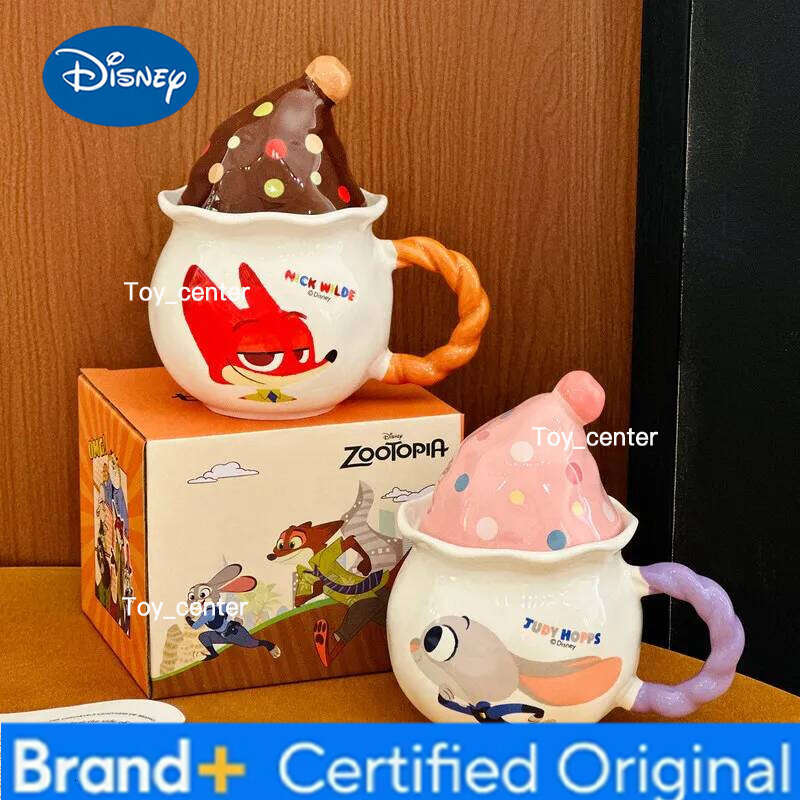 Disney Authentic Zootopia Cartoon Ceramic Mug Cute Judy & Nick Character Design Home Coffee Cup Gift For Kids Fans H260205