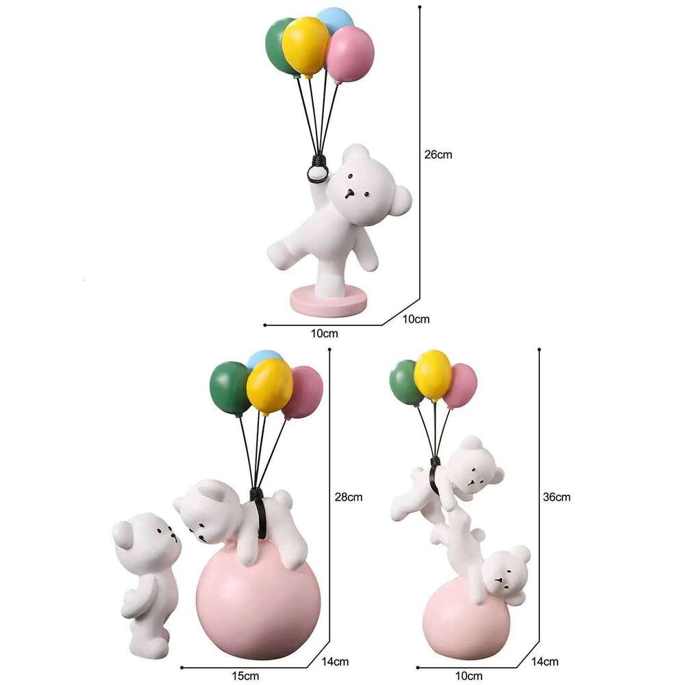 Resin Polar Balloon Flying Bear Figurine Statue Sculpture Ornaments For Home Bookshelf Bedroom Decoration S260204