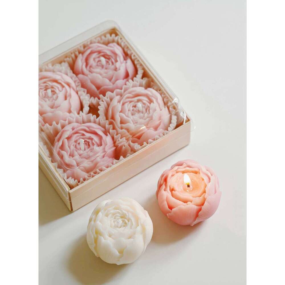 Rose Flower Shaped Soy Wax Candle Set of 4 Gift Box, Handmade Decorative Smokeless Candles for Home Decor,Birthday,Wedding Gifts S260204 256