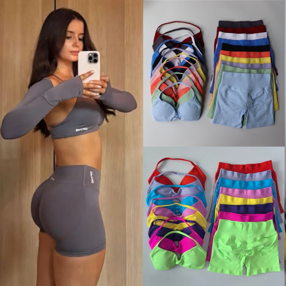 Designer Dfynes Gym Set Women 2 Piece Strappy Yoga Bra High Waist Workout Scrunch Shorts Sports Suit Fitness Clothes Seamless Yoga Set Backless Tops Outfit US stock