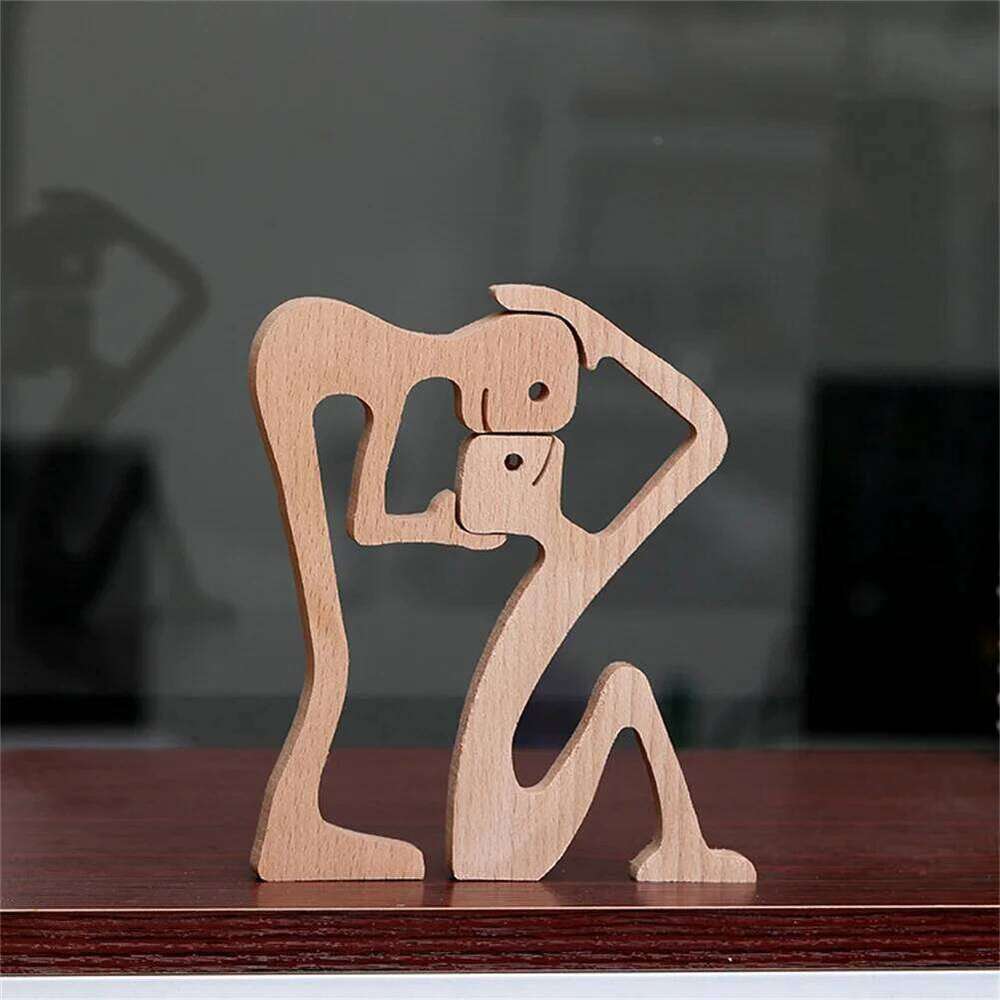 Wooden Dog And Human Craft Figurin Creative 3D Home Office Decoration Man Statue Wood Toy Desk ECO Friendly Free Shipping S260204