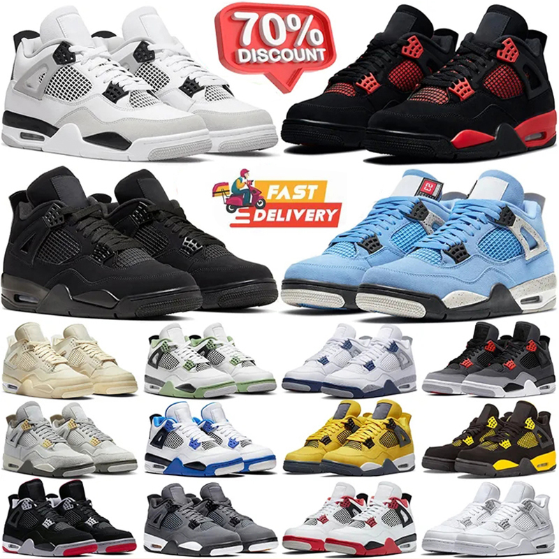 Designer 4 Basketball Shoes Bred 4s Black cat Metallic White Cement Reima Gined Nigel Syest Blue Mesh Leather FluUnion Men Women Outdoor Sports Sneakers 36-47